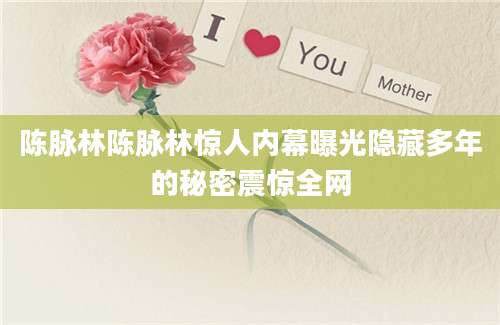 陈脉林陈脉林惊人内幕曝光隐藏多年的秘密震惊全网