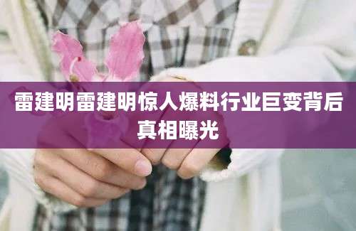 雷建明雷建明惊人爆料行业巨变背后真相曝光