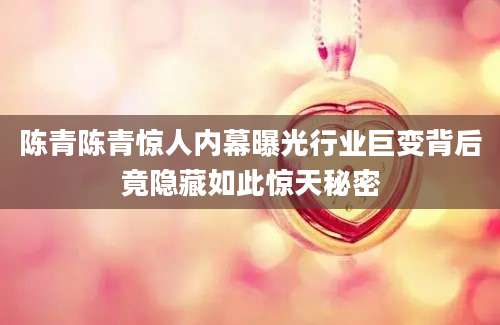 陈青陈青惊人内幕曝光行业巨变背后竟隐藏如此惊天秘密