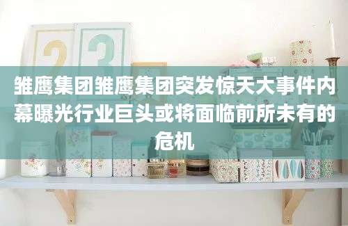 雏鹰集团雏鹰集团突发惊天大事件内幕曝光行业巨头或将面临前所未有的危机
