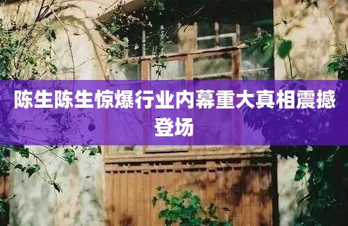 陈生陈生惊爆行业内幕重大真相震撼登场