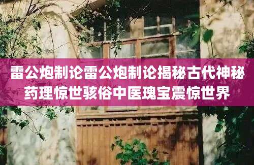雷公炮制论雷公炮制论揭秘古代神秘药理惊世骇俗中医瑰宝震惊世界