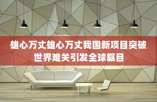 雄心万丈雄心万丈我国新项目突破世界难关引发全球瞩目