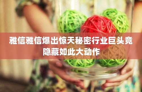 雅信雅信爆出惊天秘密行业巨头竟隐藏如此大动作