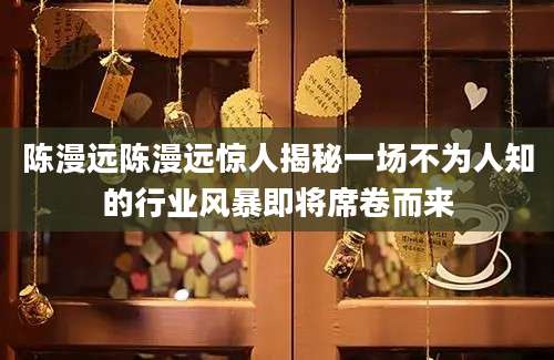 陈漫远陈漫远惊人揭秘一场不为人知的行业风暴即将席卷而来