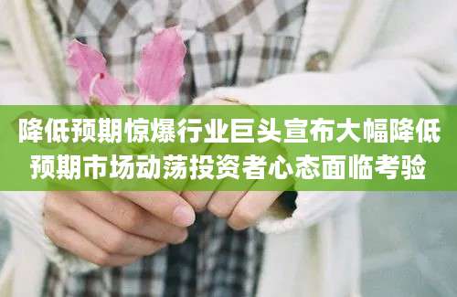 降低预期惊爆行业巨头宣布大幅降低预期市场动荡投资者心态面临考验
